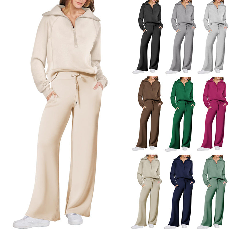 Damen Sportlicher Zweiteiler aus weichem Material mit hohem Kragen und weitem Schnitt