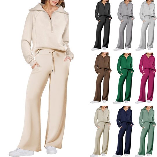 Damen Sportlicher Zweiteiler aus weichem Material mit hohem Kragen und weitem Schnitt R&B