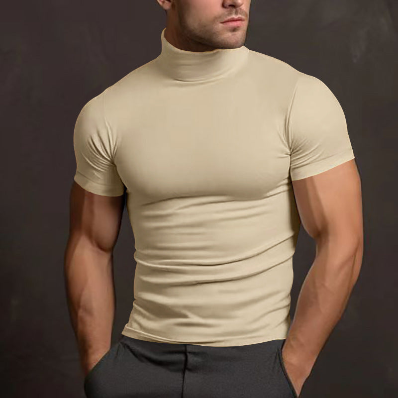 Herren nan körperbetontes Kurzarm-Rollkragenshirt aus Stretchjersey R&B