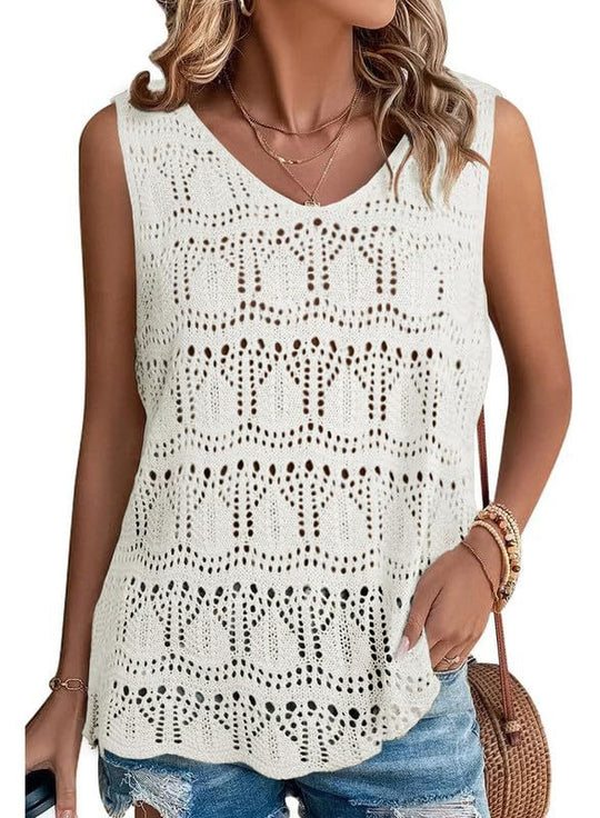 Damen Stricktop mit luftiger Häkelstruktur R&B