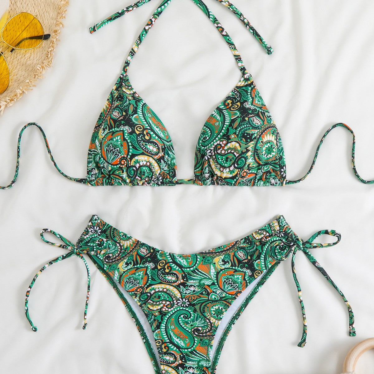 Damen Triangel-Bikini-Set mit verspieltem Paisley-Muster R&B