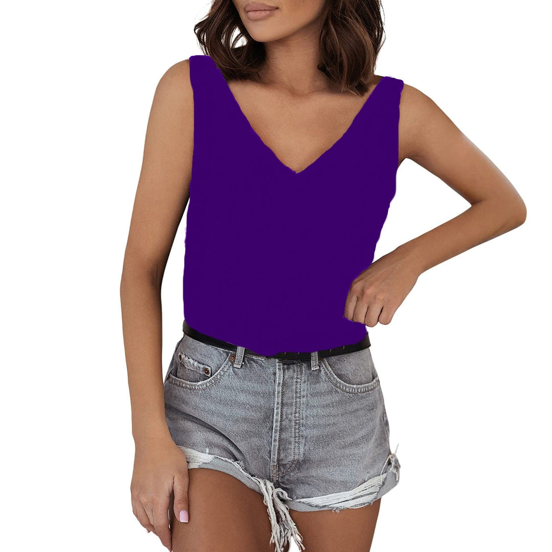 Damen Ärmelloses V-Ausschnitt Top Aus Hochwertigem Material Heidi-Mode