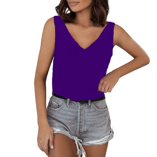 Damen Ärmelloses V-Ausschnitt Top Aus Hochwertigem Material Heidi-Mode