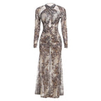 Damen Schlangehaut Maxikleid mit raffiniertem Schnitt und Deep-V-Ausschnitt R&B