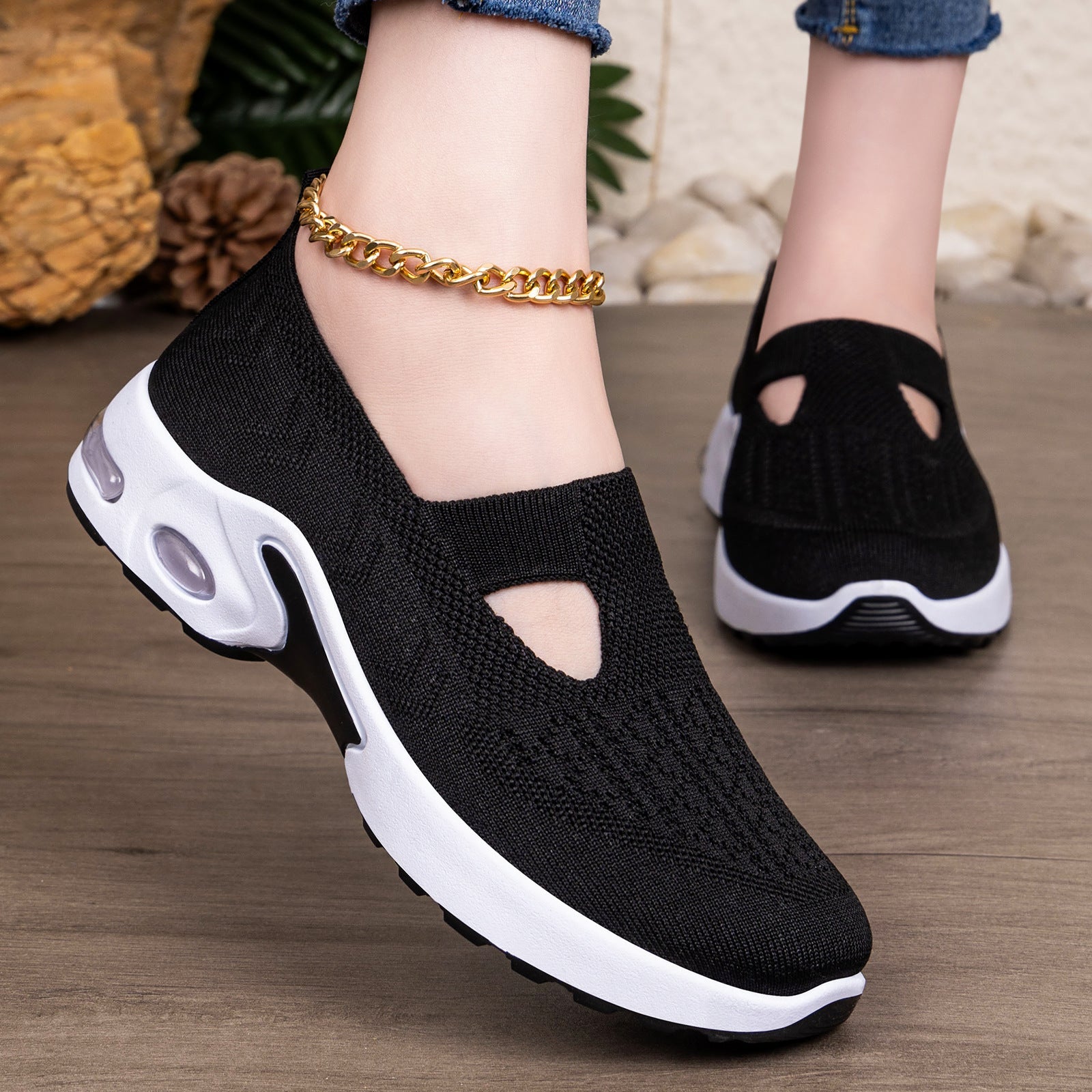 Damen Bequeme Slip-On Sportschuhe mit atmungsaktivem Strickdesign R&B