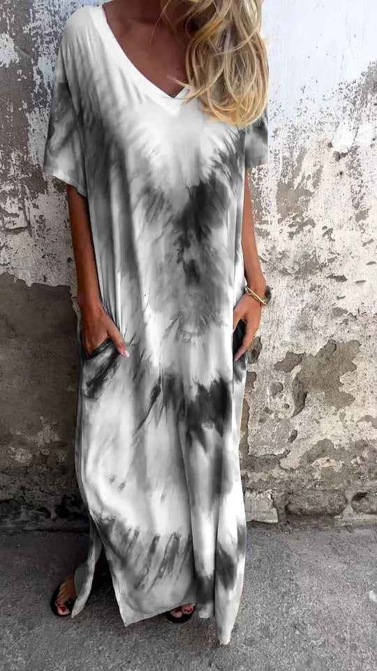 Damen Maxikleid mit lässigem V-Ausschnitt und praktischen Taschen R&B