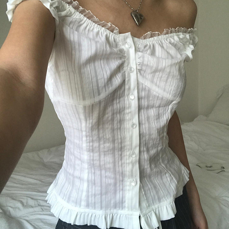 Damen Off-Shoulder Bluse mit Rüschensaum R&B