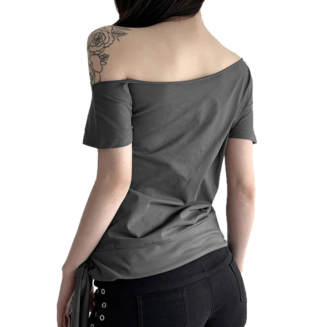 Damen asymmetrisches Top mit dekorativem Knoten R&B