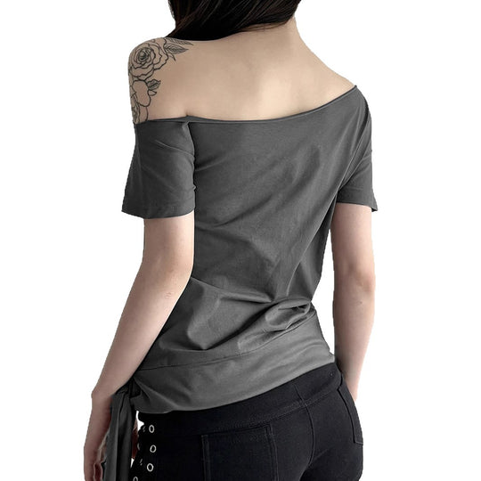Damen asymmetrisches Top mit dekorativem Knoten R&B