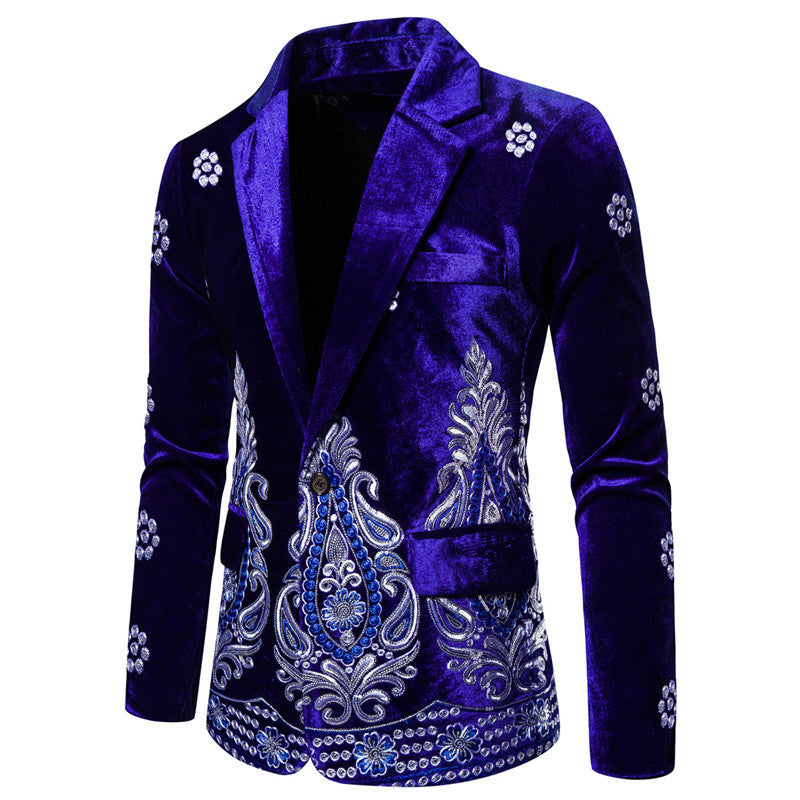 Herren eleganter Samtblazer mit opulenter Stickerei R&B