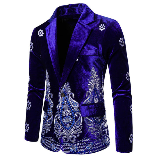 Herren eleganter Samtblazer mit opulenter Stickerei R&B