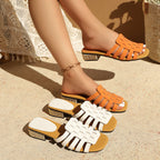 Damen Offene Designer-Sandalen mit kunstvollem Flecht-Detail und trendigem Blockabsatz R&B