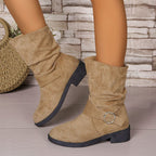 Damen Stiefeletten mit modischem Falten-Design und dekorativem Riemen R&B