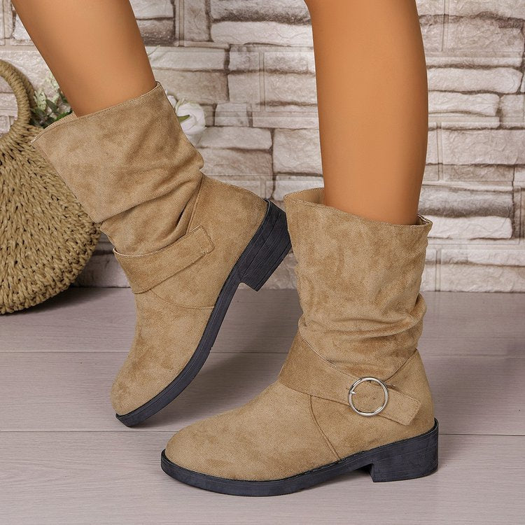 Damen Stiefeletten mit modischem Falten-Design und dekorativem Riemen R&B