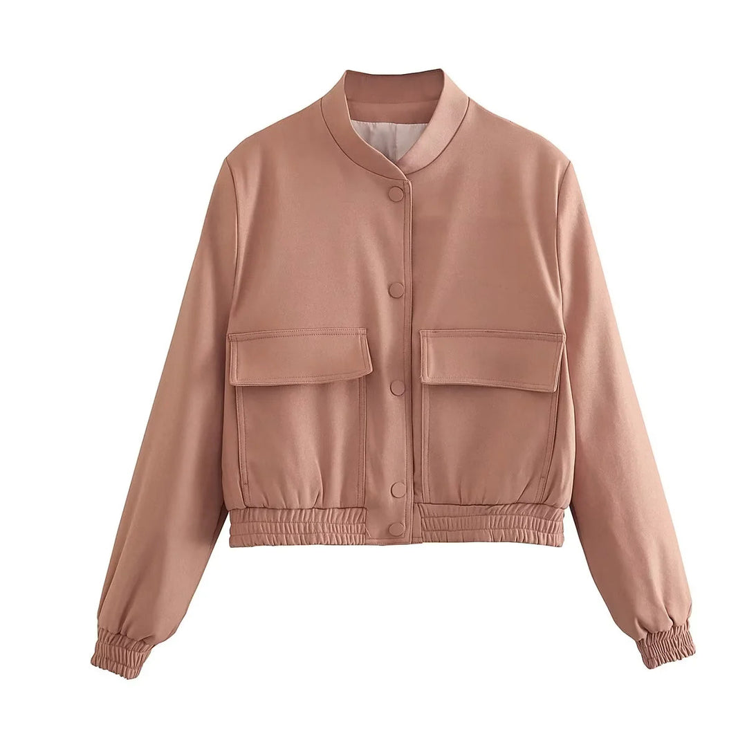 Damen lässige cropped Jacke mit praktischen Taschen und elastischem Saum R&B