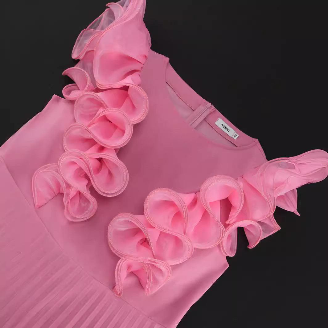 Damen Plissee Kleid mit voluminösen Rüschendetails R&B