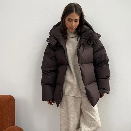 Damen Modische Daunenjacke mit hochschließendem Kragen R&B