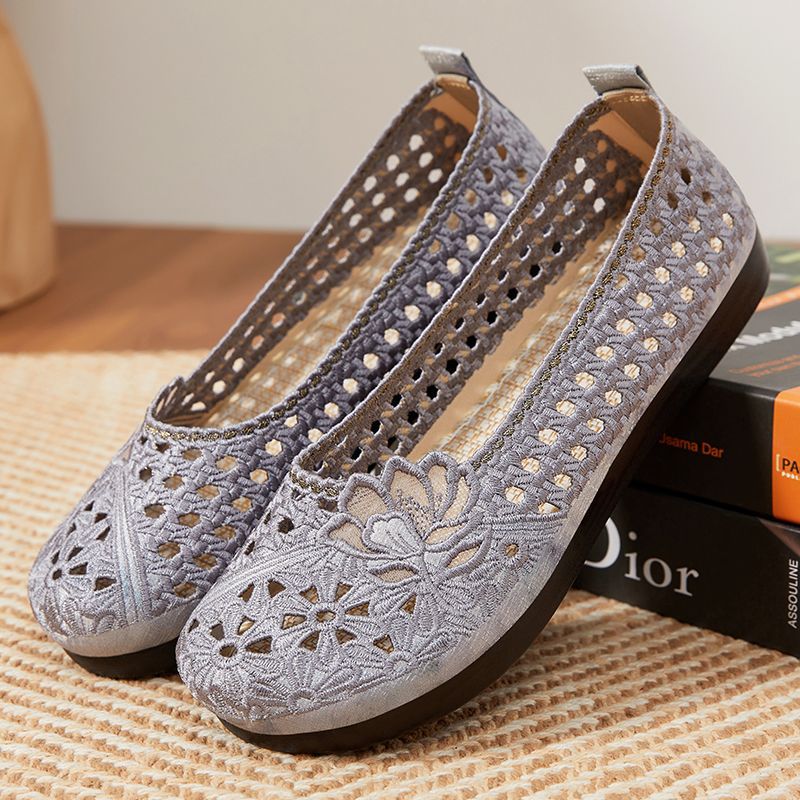 Damen Elegante und atmungsaktive Ballerinas mit floralen Stickereien R&B