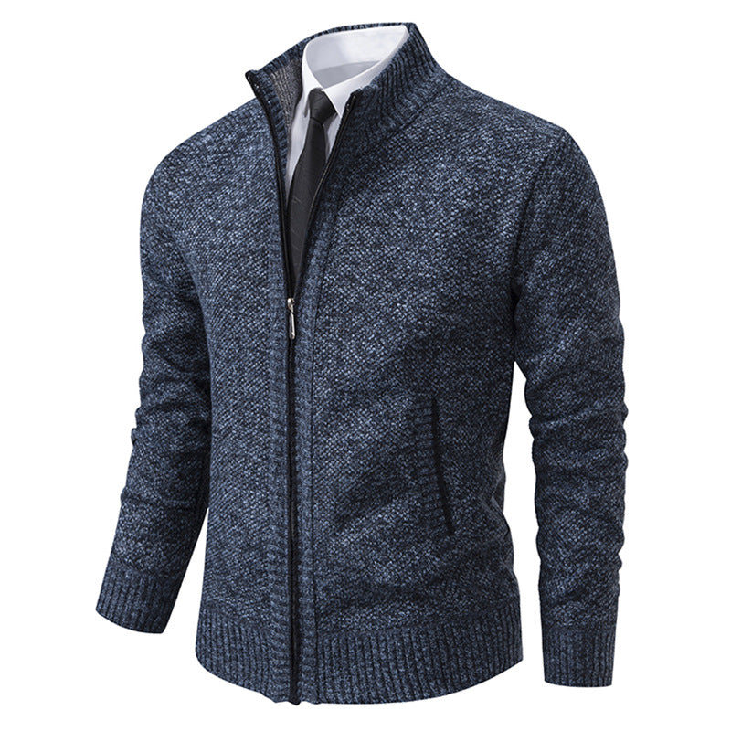 Herren elegante Strickjacke mit hohem Kragen und praktischem Reißverschluss R&B