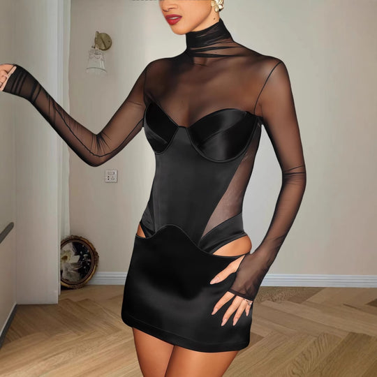 Damen Figurbetontes Kleid mit transparenten Einsätzen und rautenförmigen Cut-Outs R&B