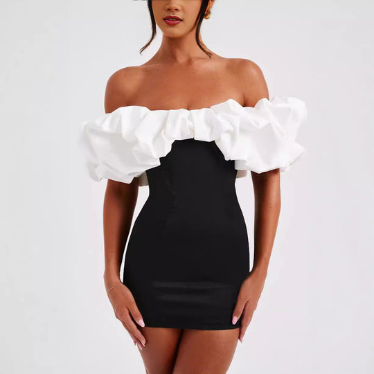 Damen Cocktailkleid mit voluminösen Rüschenärmeln R&B