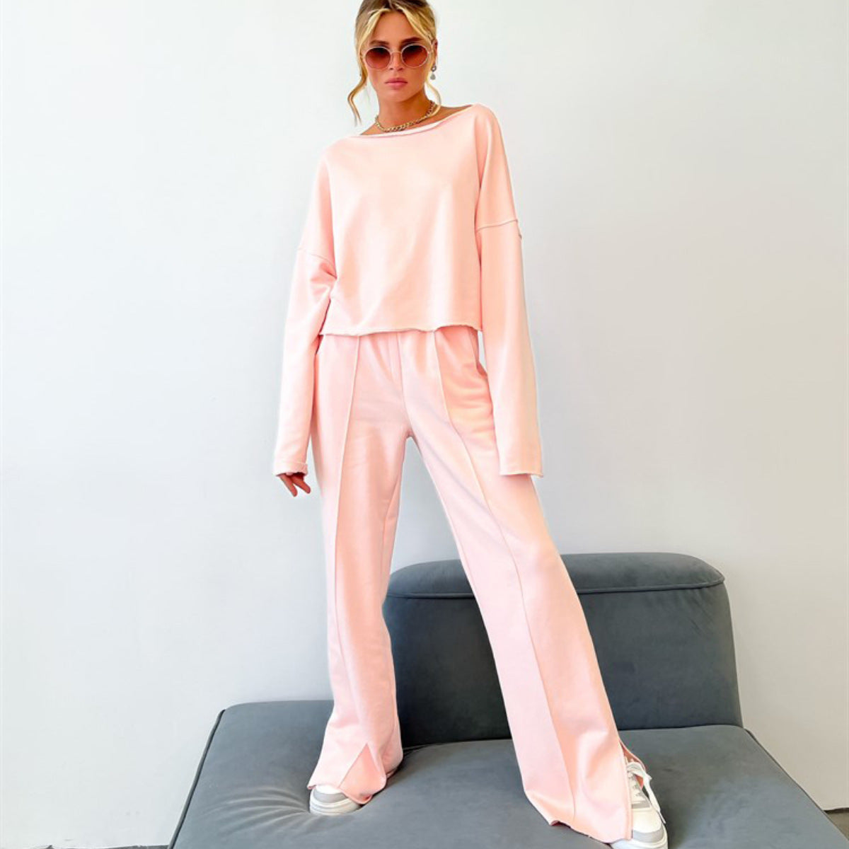 Damen lässiges Crop-Top und weite Sporthose R&B