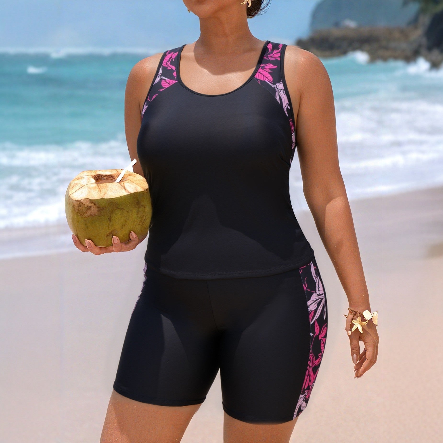 Damen Sportliches Badeoutfit mit Floralprint R&B