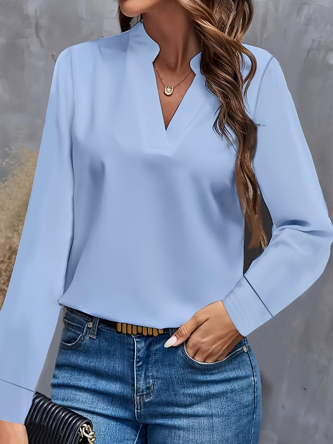Damen Bluse mit Stehkragen und langen Ärmeln R&B