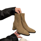 Damen Elegante Ankle Boots mit Hochwertigem Veloursleder und Robuster Blockabsatz R&B