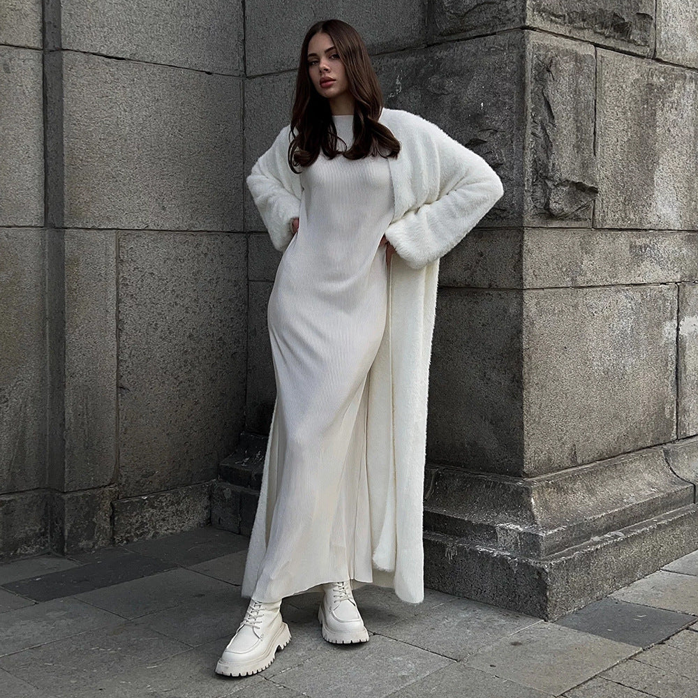 Damen Längerer kuscheliger Cardigan mit weitem Schnitt R&B