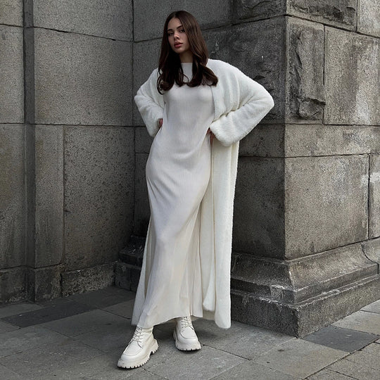 Damen Längerer kuscheliger Cardigan mit weitem Schnitt R&B