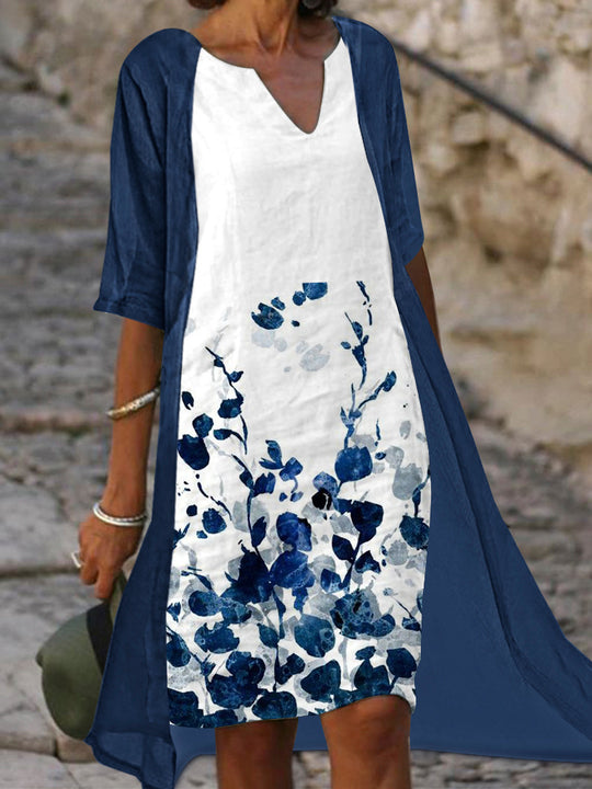 Damen Freizeitkleid mit floralem Design und tiefem V-Ausschnitt R&B