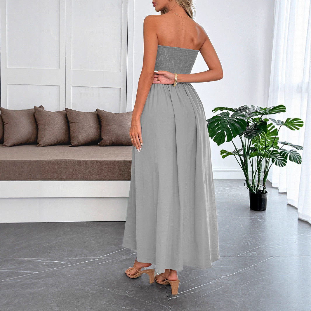 Damen Maxikleid mit gerafftem Oberteil und elastischem Bund R&B