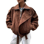 Damen lässige Wildlederjacke im Oversized-Stil mit Taillengürtel R&B