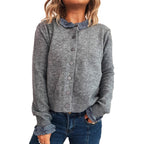 Damen Strickjacke mit abnehmbaren Kragen und Knopfdetails R&B