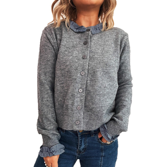 Damen Strickjacke mit abnehmbaren Kragen und Knopfdetails R&B
