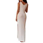 Damen figurbetontes Langkleid mit Off-Shoulder-Ausschnitt und hohem Schlitz R&B