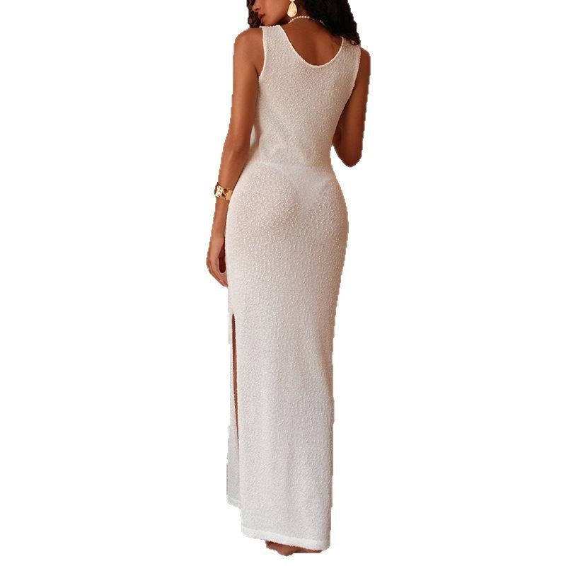 Damen figurbetontes Langkleid mit Off-Shoulder-Ausschnitt und hohem Schlitz R&B
