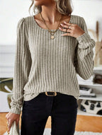 Damen Gestreifter Pullover mit Puffärmeln R&B