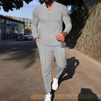 Herren lässiges Langarm-Set mit Knopfdetails und praktischen Taschen R&B