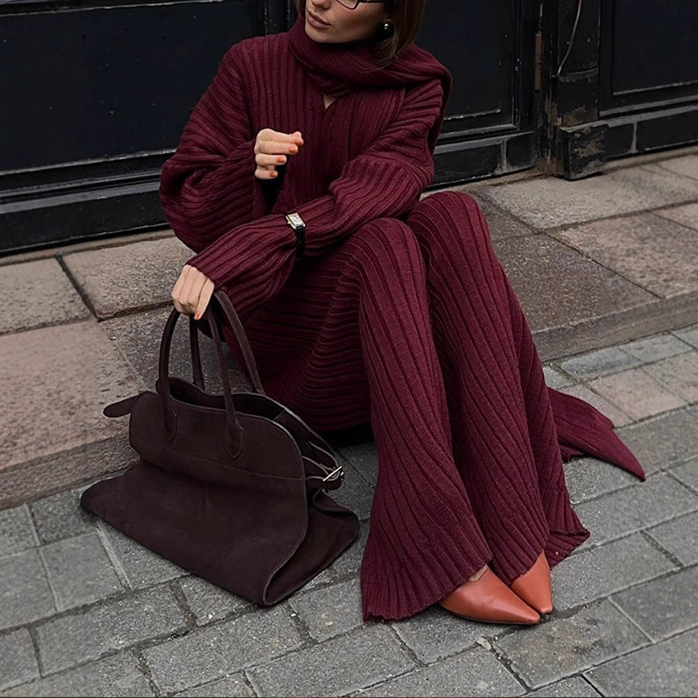 Damen Strickstoff Zweiteiler mit weitem Bein und oversized Oberteil R&B