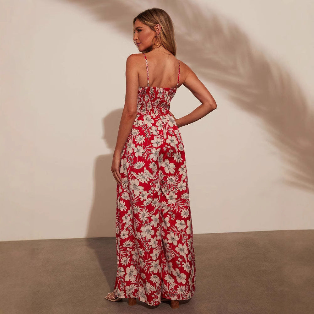 Damen Maxikleid mit floralem Design und elastischer Taille R&B