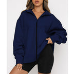 Damen Oversized Sweatjacke mit hohem Kragen und durchgehendem Reißverschluss R&B
