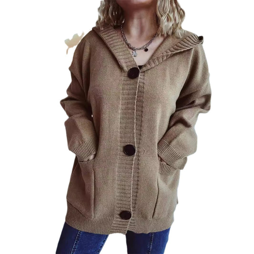 Damen bequeme Strickjacke mit Kapuze und praktischen Taschen R&B