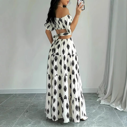 Damen Off-Shoulder Maxikleid mit Rüschendetails und floralen Mustern R&B