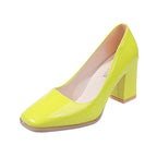Damen elegante Pumps mit quadratischer Zehenkappe und hohem Blockabsatz R&B