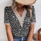 Damen Bluse mit V-Ausschnitt und feinen Spitzenakzenten R&B