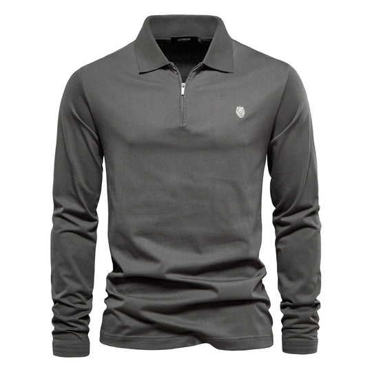 Herren Langärmliges Poloshirt mit modischem Reißverschluss und angenehmer Baumwollmischung R&B