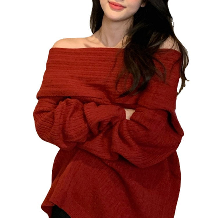 Damen Oversized Pullover mit Off-Shoulder-Schnitt R&B