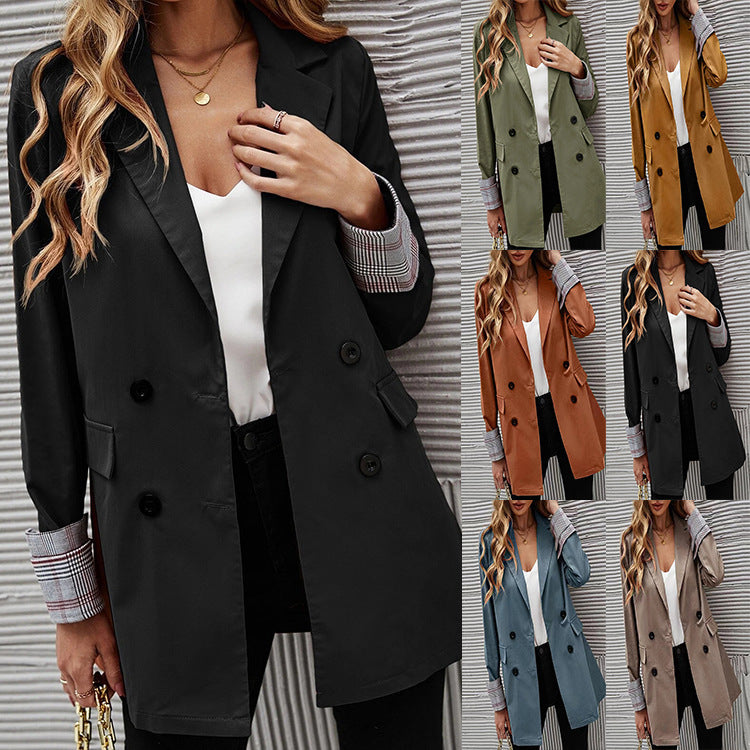 Damen modischer Zweireiher Blazer mit Kontrastärmel R&B